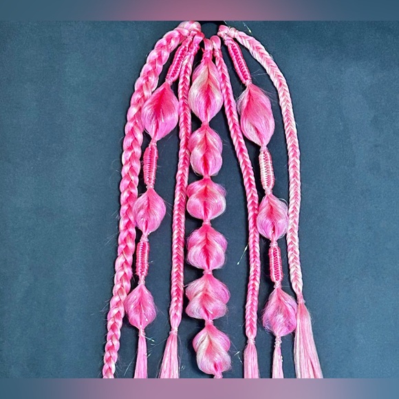 Pink and White Rave Braids Festival Braids Hair Extensions - Picture 2 of 3